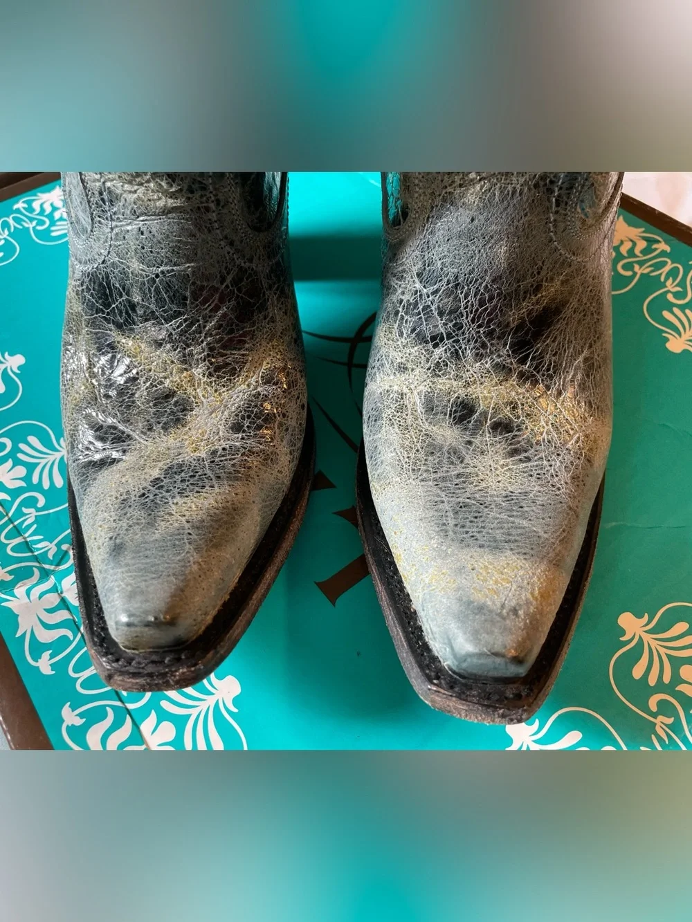 LANE Women's Teal Distressed Leather Western Ankle Boots